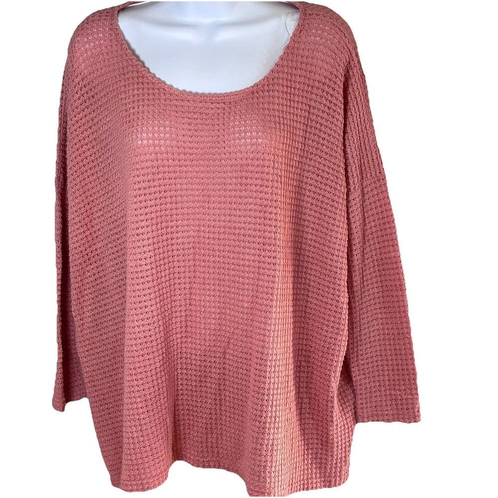 M T S Women's Dusty Rose Waffle Knit Top Scoop Neck Sweater Small Cottagecore